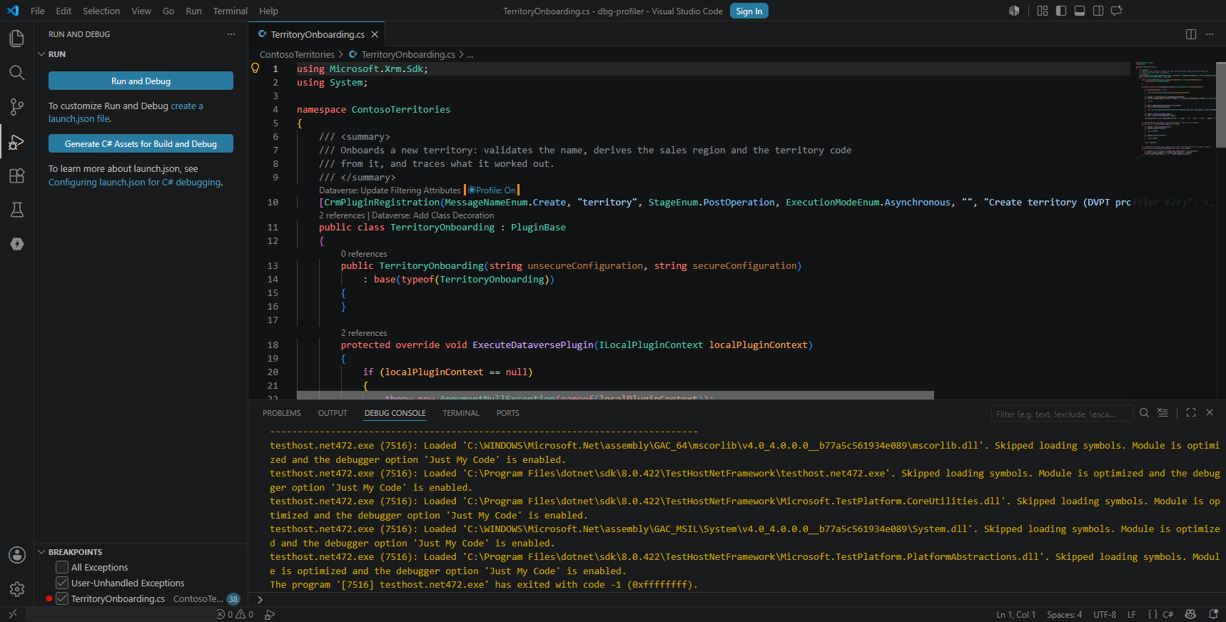 The same CodeLens now reading Profile: On