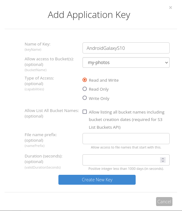 Add Application Key