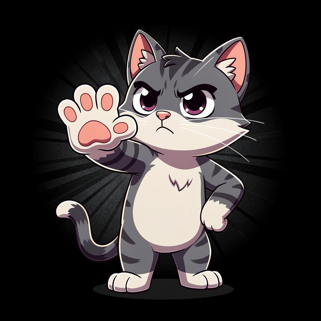 PawScript Logo, kitten says pause