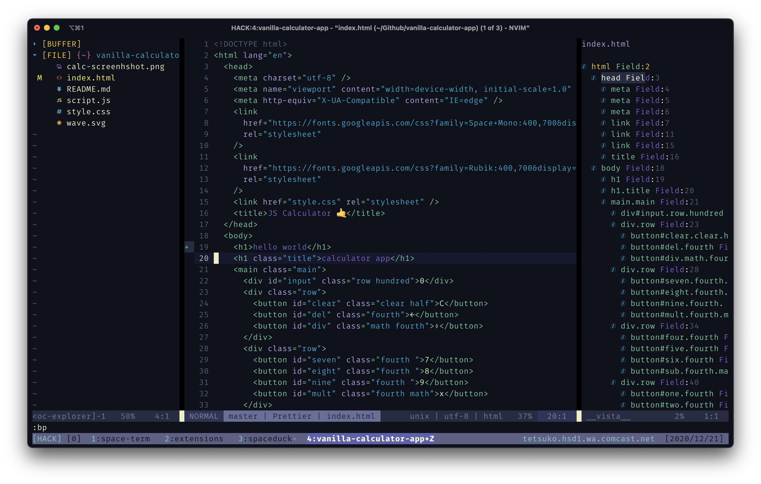 Screenshot of spaceduck theme using HTML