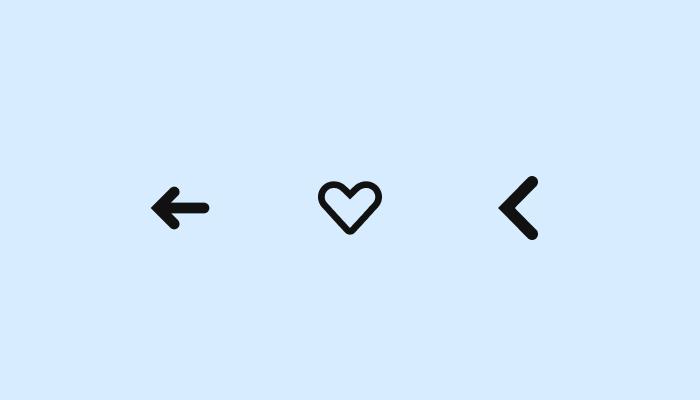 Directional-arrow-left, arrow-back and heart-outline Gestalt icons