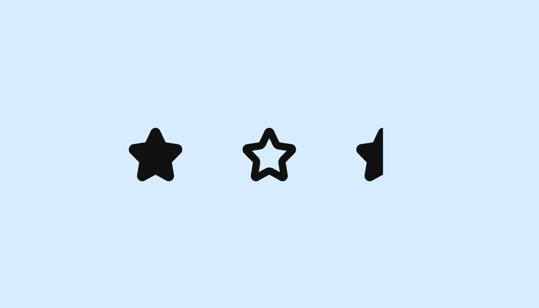 A fill star icon, a hollow star icon and a half-filled star icon.
