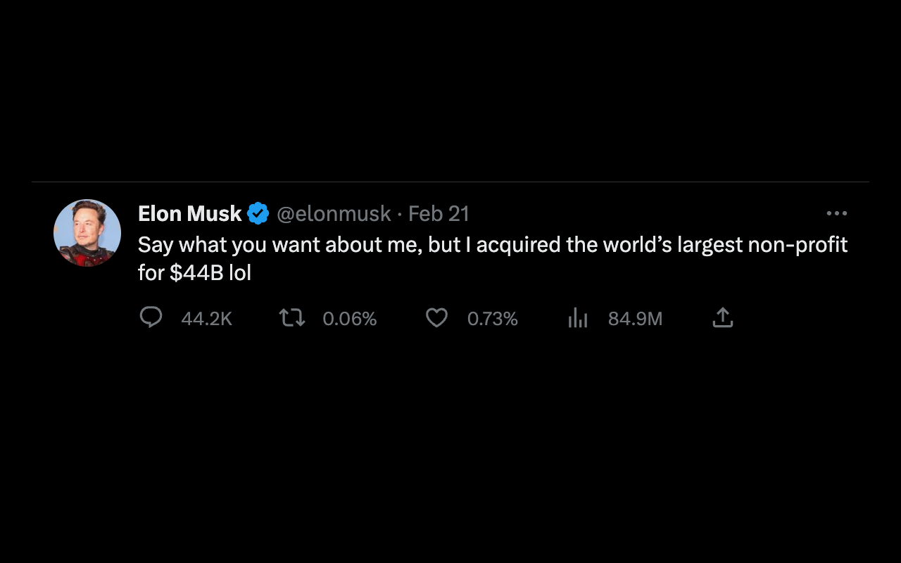 Example tweet of Elon Musk getting 0.73% likes on a tweet