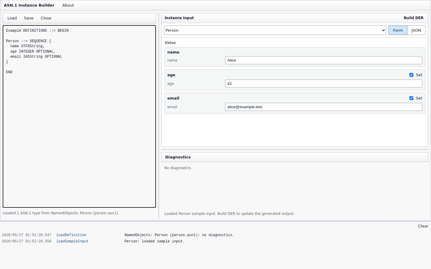 ASN.1 Instance Builder screenshot