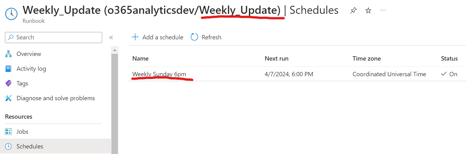 Runbook scheduled