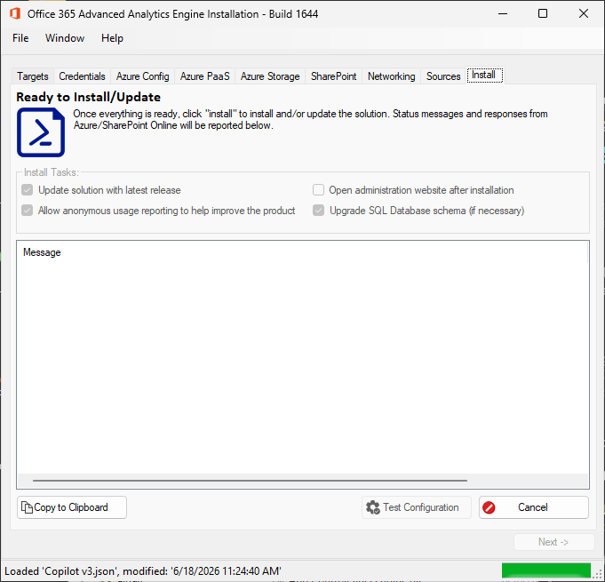 Installation running