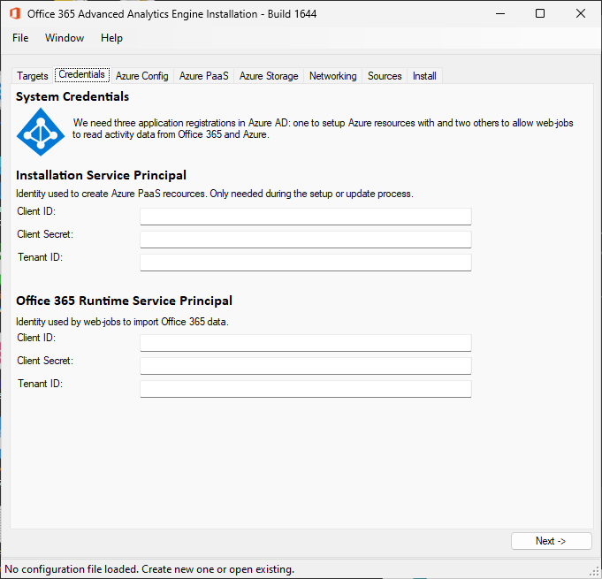 Credentials tab