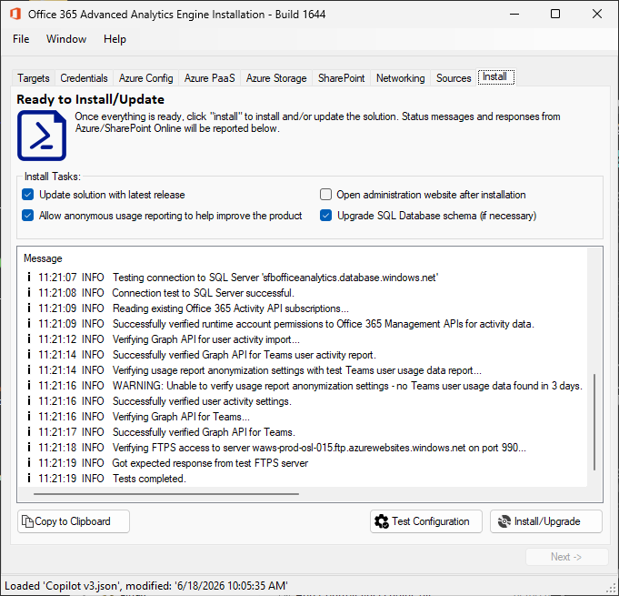 Test Configuration button highlighted