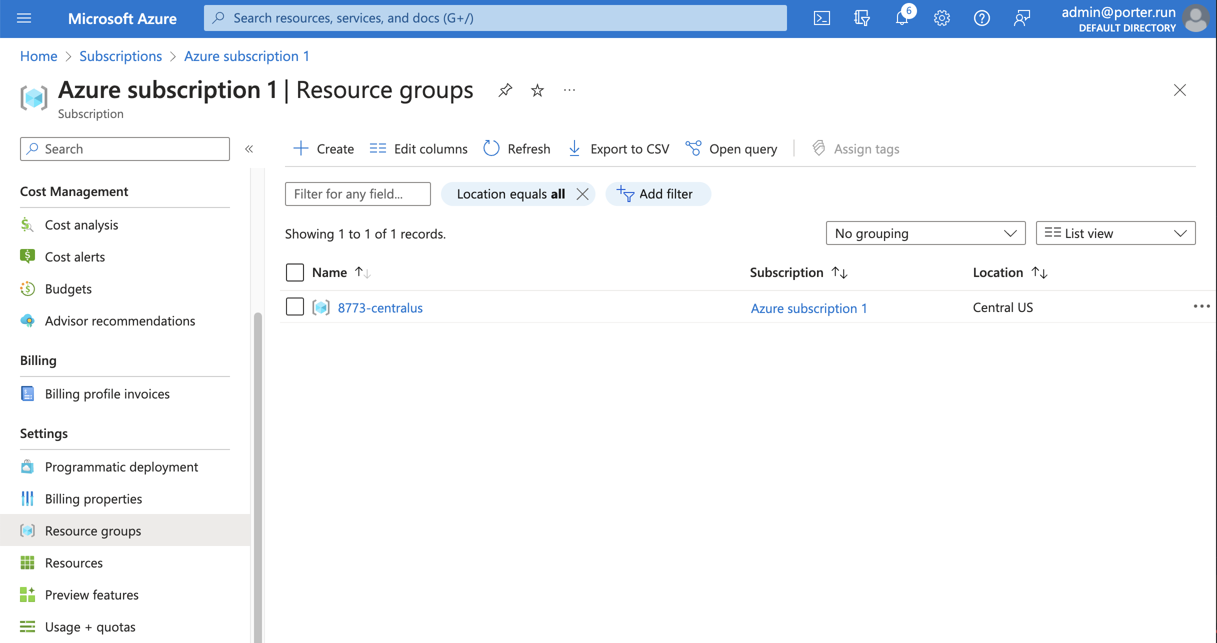 Azure portal resource groups
