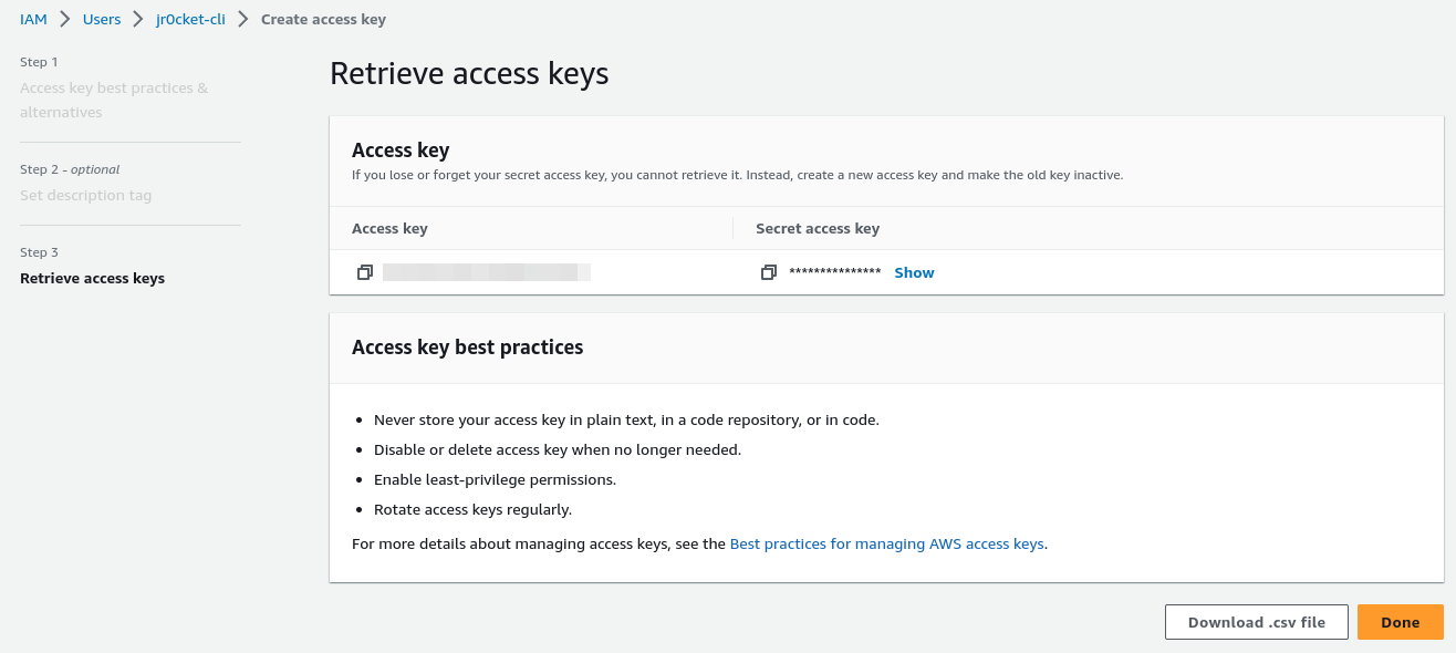 AWS IAM Users - retrieve access keys for created user
