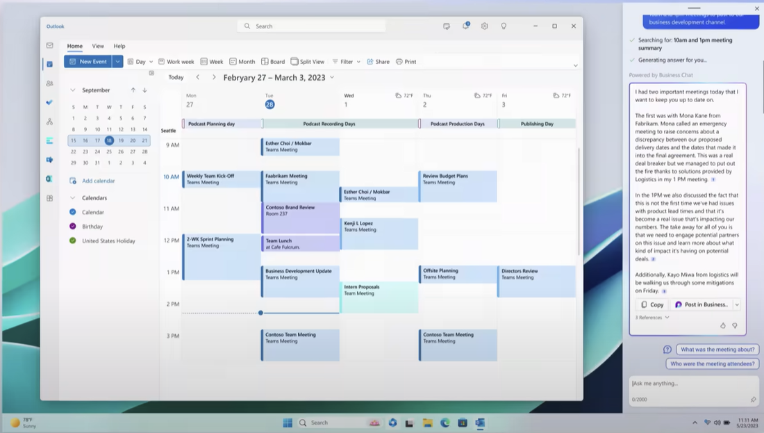 Windows Copilot Calendar