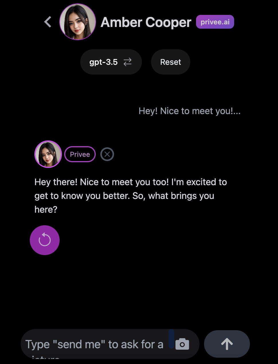 Privee AI, chatting with an AI Girlfriend