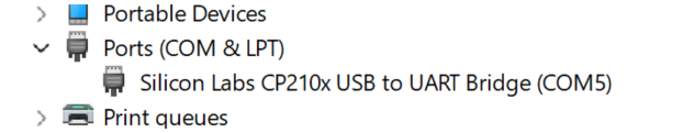 Device manager showing the M5Stack COM port