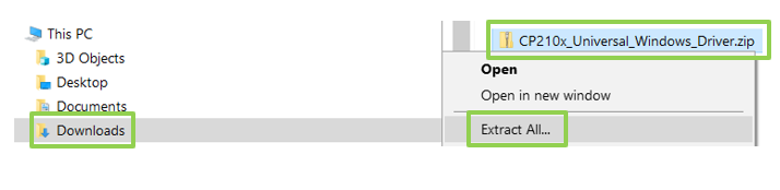 Extracting the USB driver .zip file