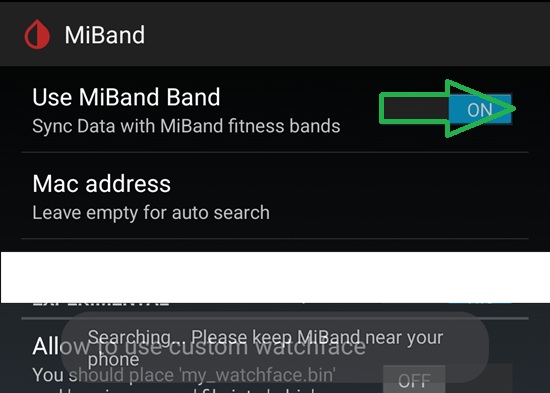 Use MiBand Band ON