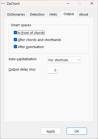 Output tab of ZipChord