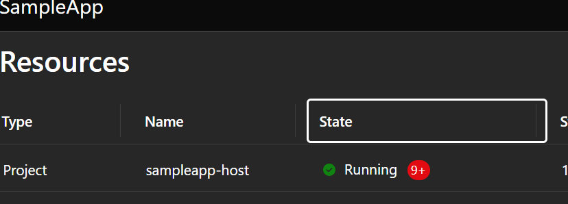 Failures visible in the Aspire resource list