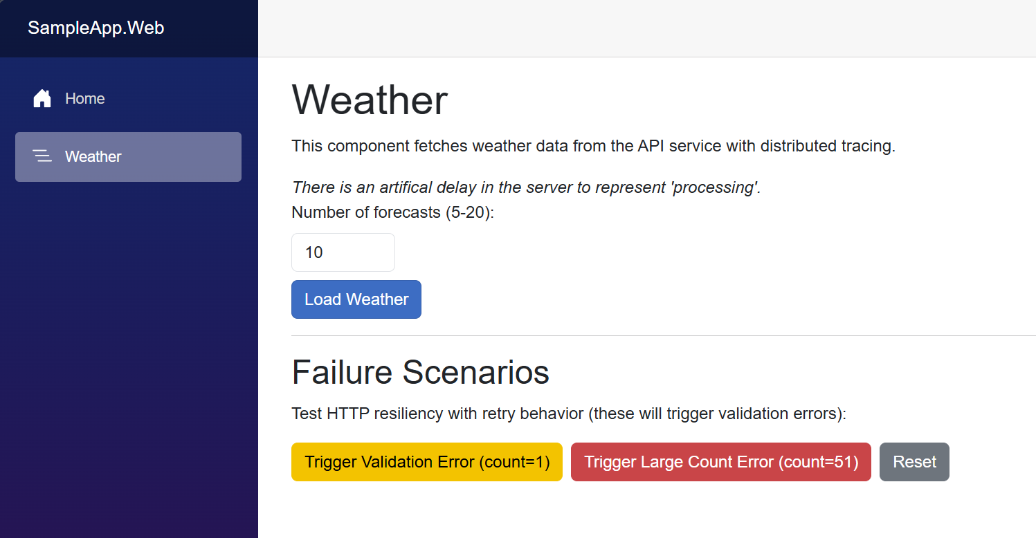Blazor frontend Weather page