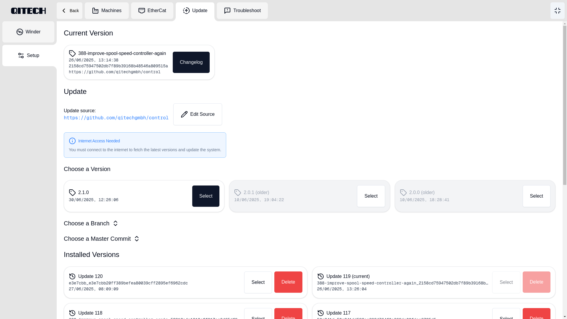 screenshot of update tab