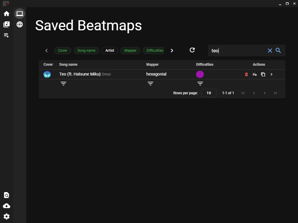 Saved Beatmaps - search