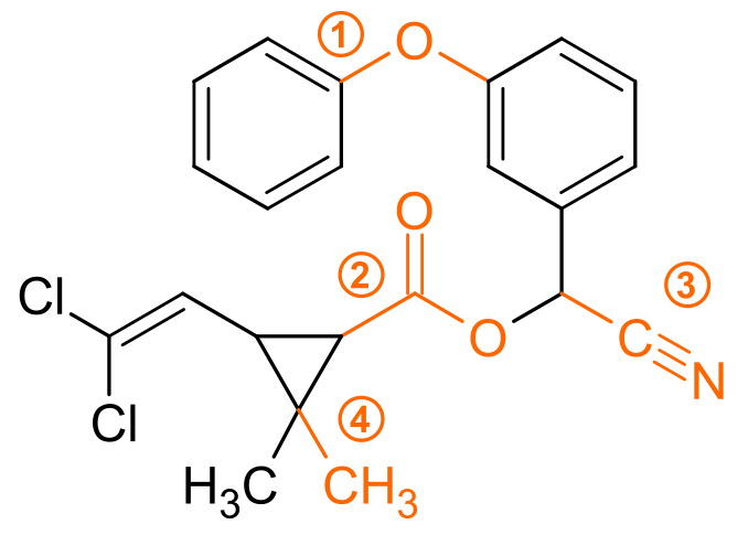 Figure 1: Cypermethrin with functional groups for identification