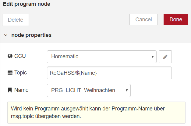 program node settings