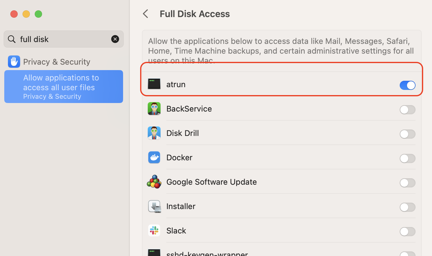 enable atrun on mac