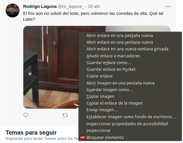 En esta imagen se muestra el menu que se desplega cuando damos click derecho a la imagen desde firefox