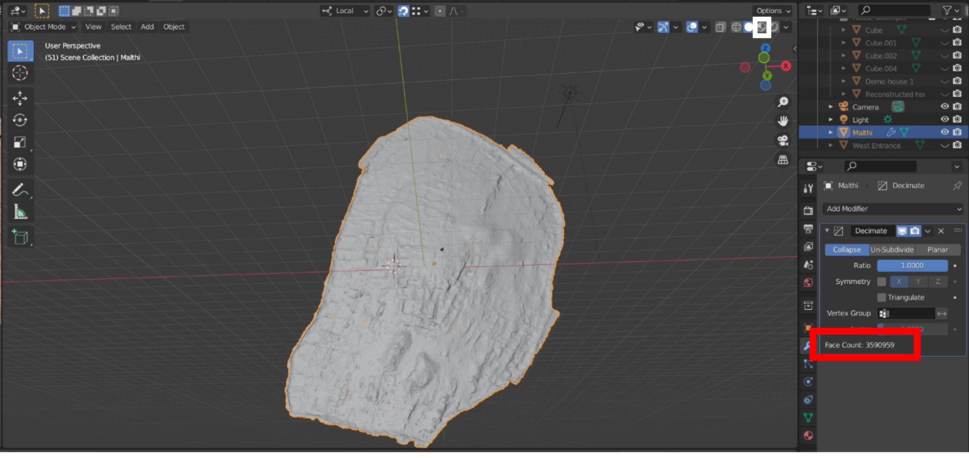 Change the ratio to decimate your mesh to lower levels of detail - which gets you close to 50000 faces?
