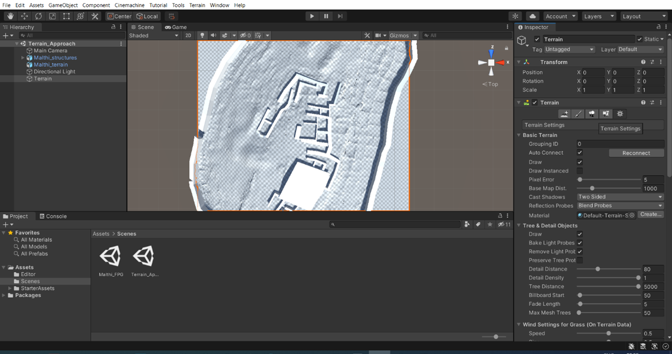Your structures can now be added to the scene and positioned onto your Terrain mesh.