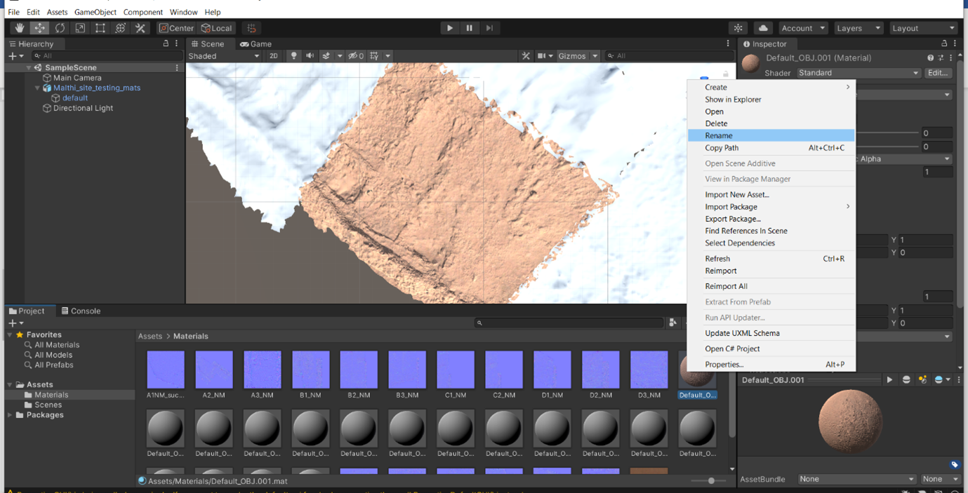 Screenshot showing how to rename the Materials to make matching materials to different areas of your mesh easier