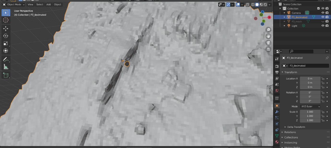 A screenshot of the decimated mesh where a hole has been left.