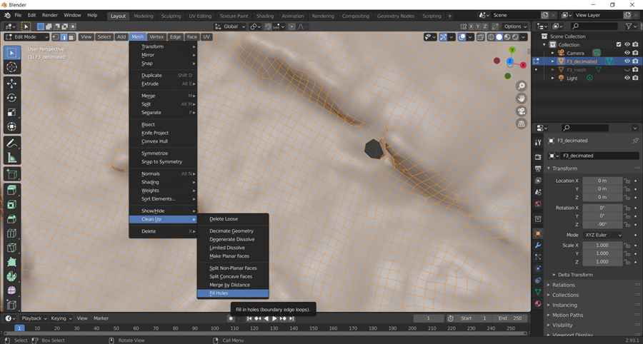 Using the automatic 'Fill holes' algorithm in Blender.
