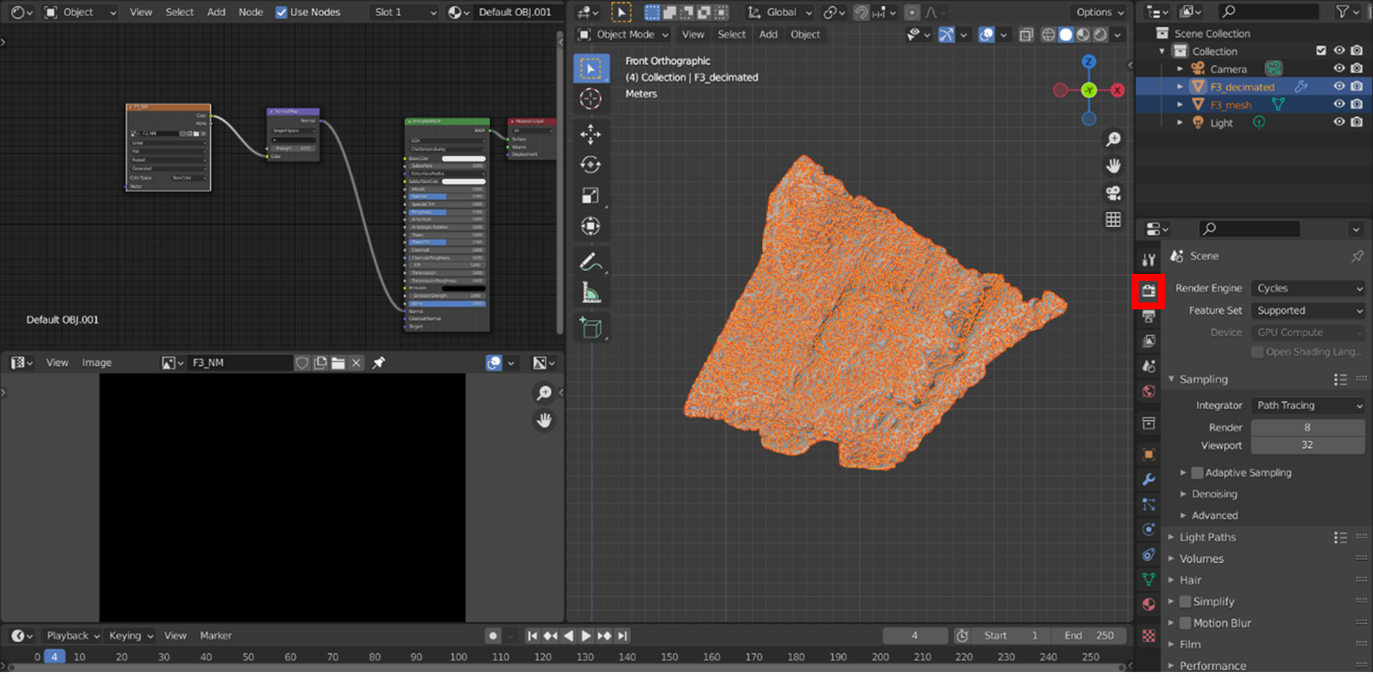 Showing both meshes highlighted in Scene Collection and how to navigate to the Render Engine.