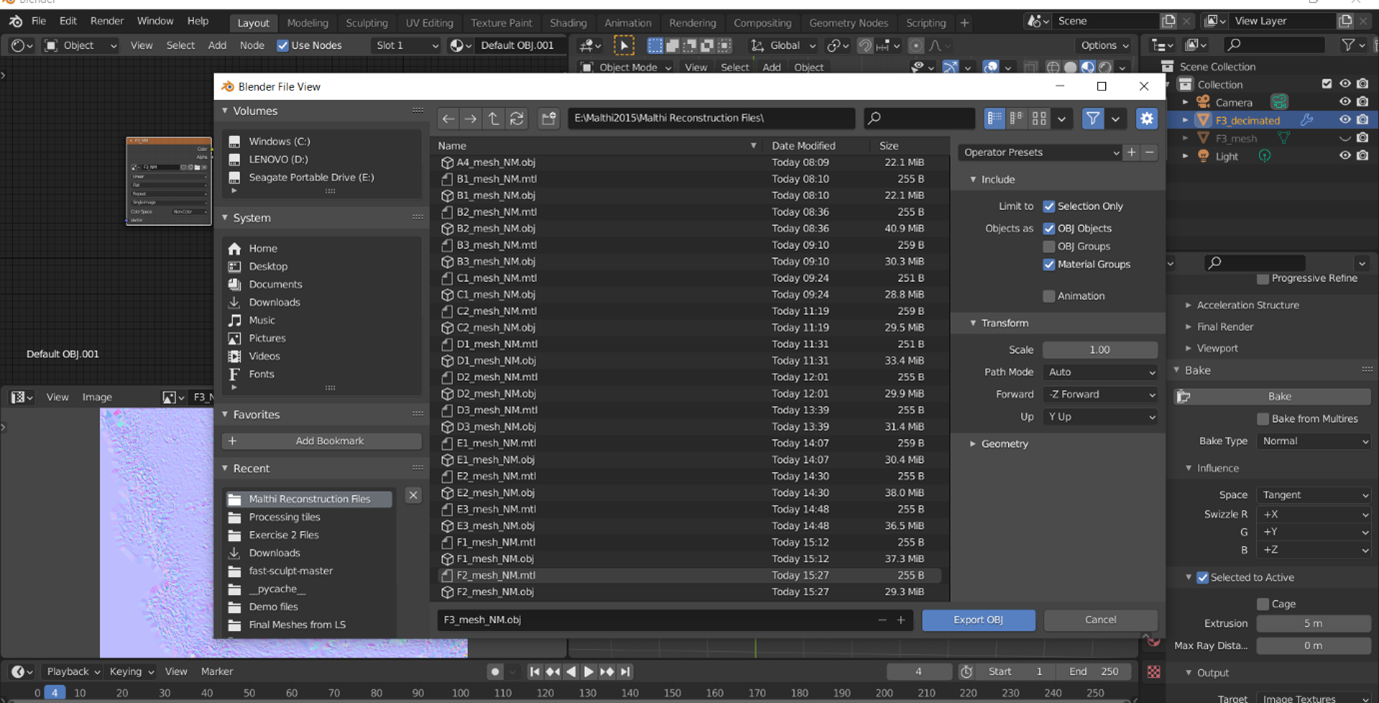 A screenshot of the export dialog box - Selection only, OBJ objects, and material groups should be selected.