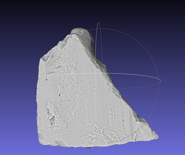 A screenshot of the two stl files comprising the 3D model of a new
potsherd, PH_4. Light grey striations are visible going obliquely over
the sherd, but these are a result of a recording
error.