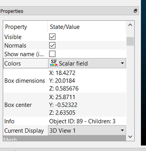 A screenshot of the Properties window to show how to set the Scalar
field as the color of the 3D
mesh.