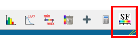 A close up of the CloudCompare toolbar with the Color Scale
Editor/Manager icon highlighted with a red
box.