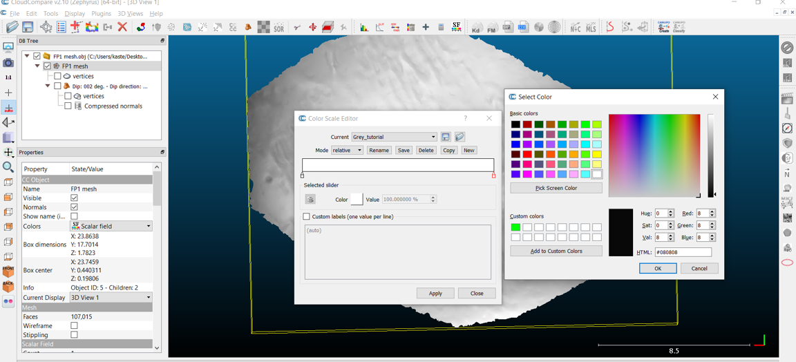 A screenshot of edits being made to the copied color
scale.