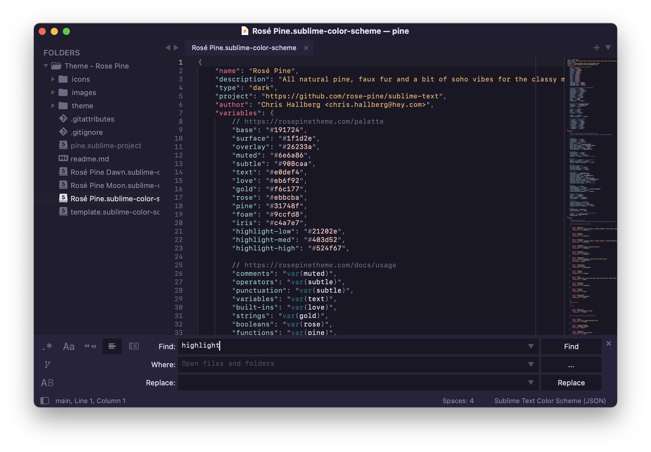 Rosé Pine in Sublime Text