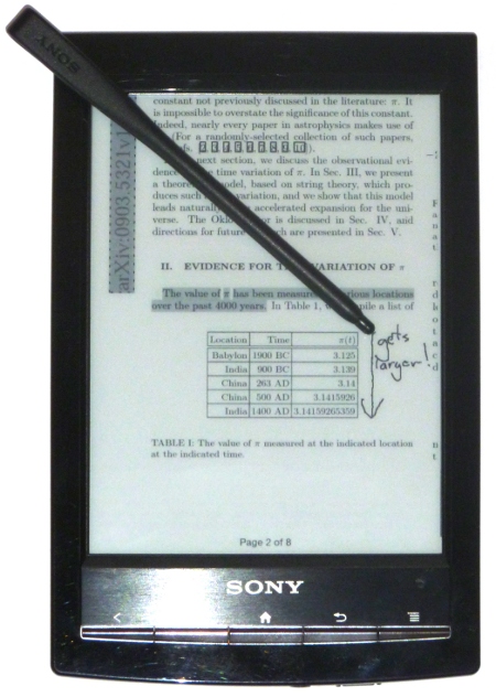 Marking up the document on the ereader