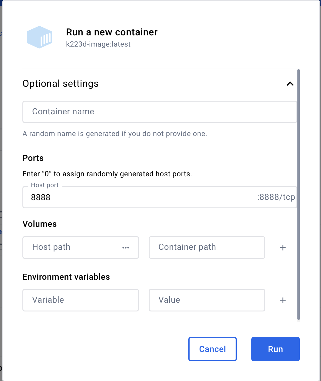 example of how to set the external port