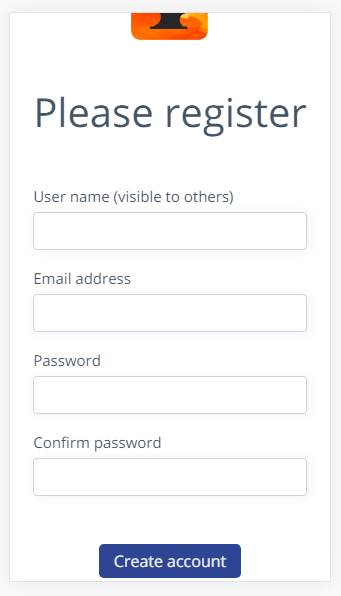 Registration page on a mobile screen