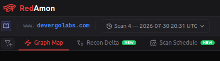 Scan Timeline entry points: the version switcher and the Recon Delta / Scan Scheduler tabs