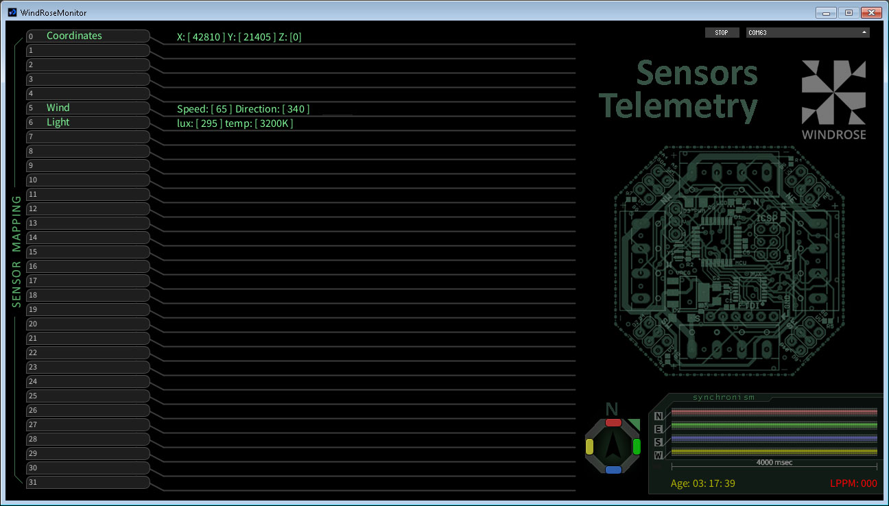 The WindRose Sensors Telemetry GUI.