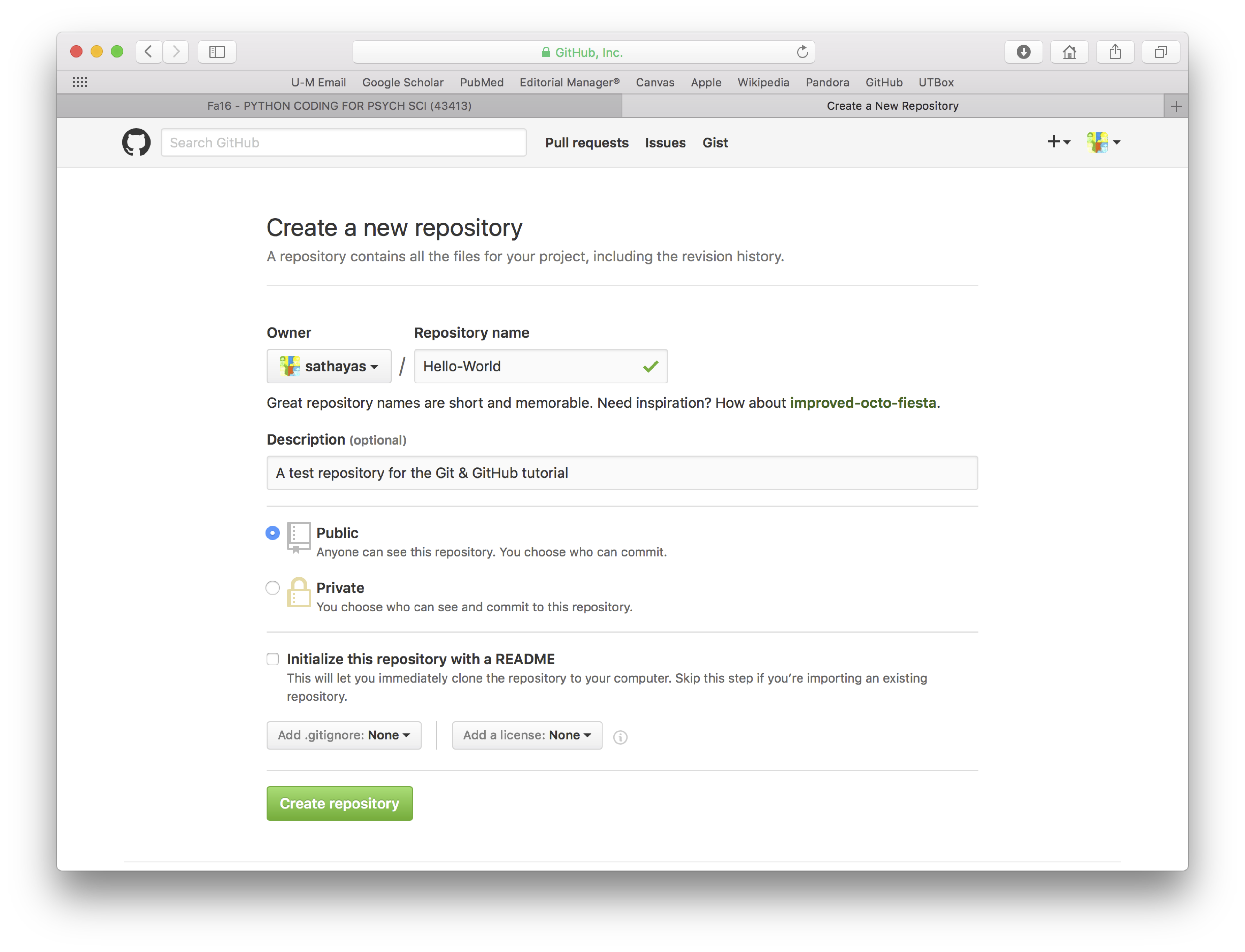 Screenshot, create a GitHub repository