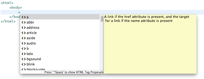 HTML Completion Proposals