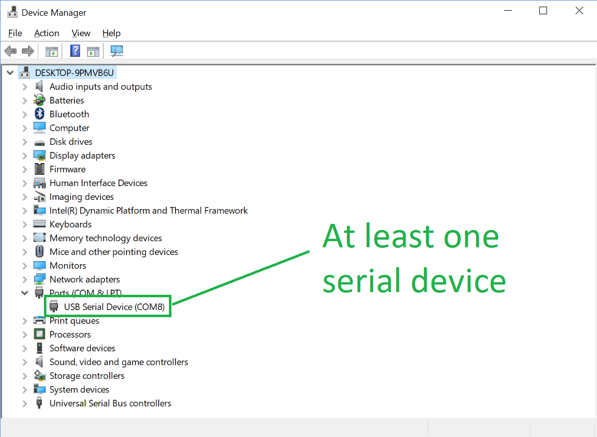 Device Manager - USB serial device