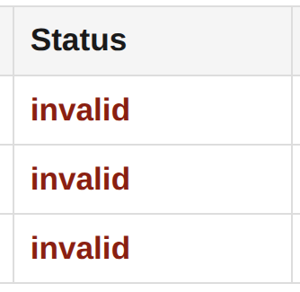 Cabeçalho do resultado com status invalid