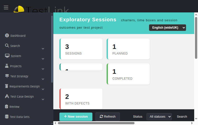 Session list with metric tiles and filters